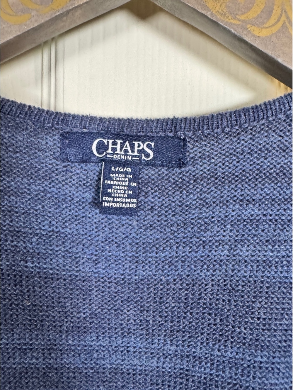 Chaps Denim Women's Blue Sleeveless Open Front Knit Vest with Colorful Border - Picture 5 of 7